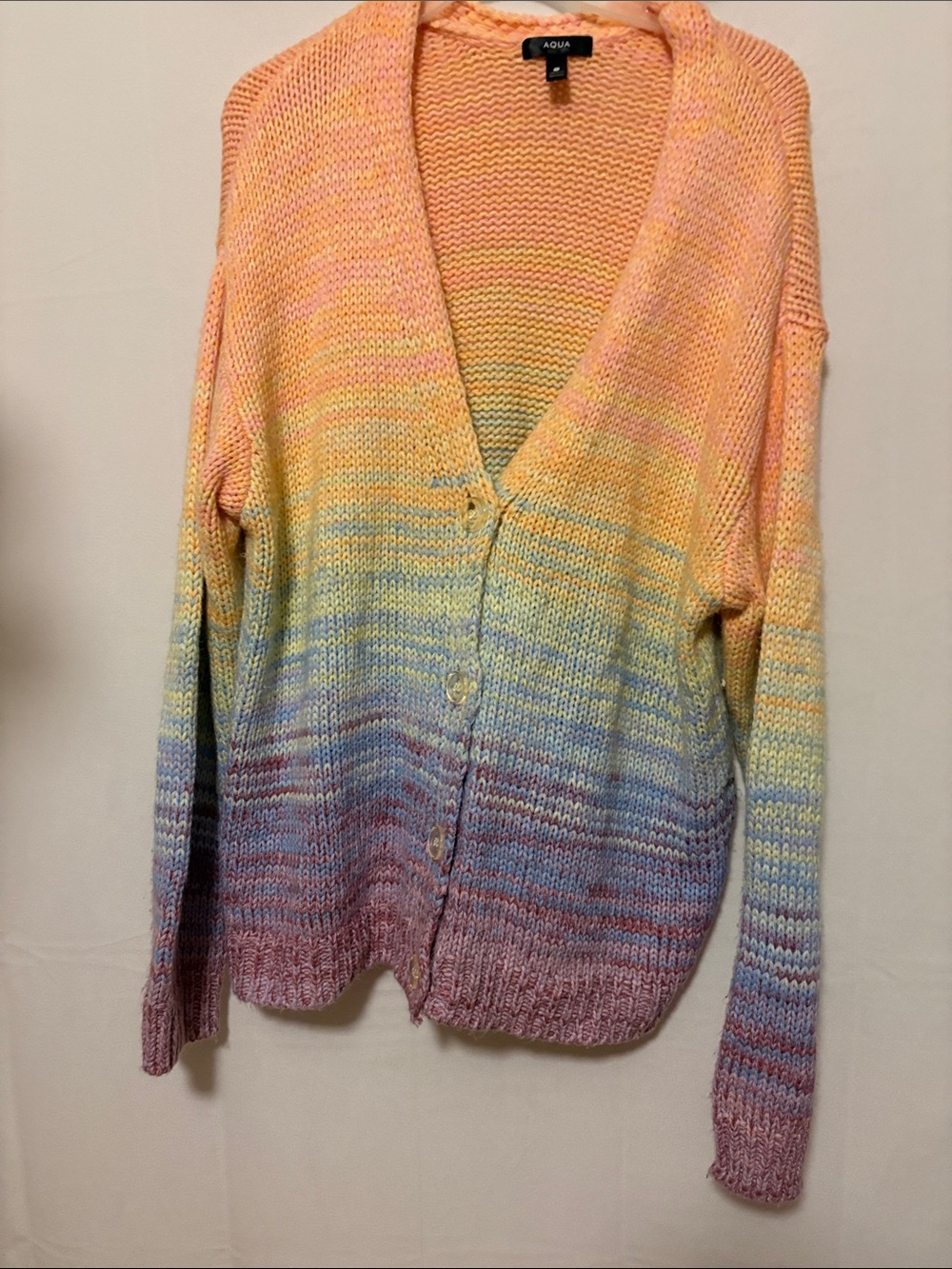 Aqua Pastel Ombre V-Neck Button Cardigan in Peach, Yellow, Mint, Blue, Lilac